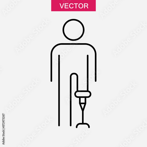 Disabled man with prosthetic leg .vector flat black trendy style illustration on white background..eps