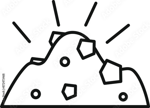 Black and white line drawing of a pile of ore showing valuable minerals being mined from the earth