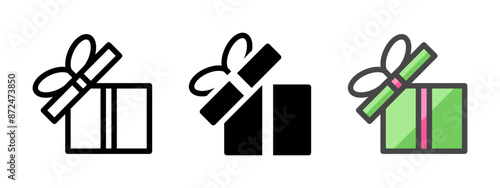 Multipurpose gift vector icon in outline, glyph, filled outline style. Three icon style variants in one pack.