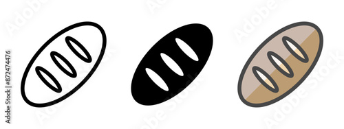 Multipurpose bread vector icon in outline, glyph, filled outline style. Three icon style variants in one pack.