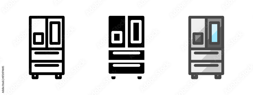 Multipurpose refrigerator vector icon in outline, glyph, filled outline style. Three icon style variants in one pack. Multipurpose refrigerator vector icon in outline, glyph, filled outline style. Three icon style variants in one pack.