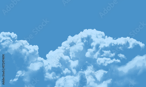 vector Clouds in the blue sky. Nature background. halftone effect