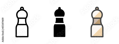 Multipurpose pepper mill vector icon in outline, glyph, filled outline style. Three icon style variants in one pack.