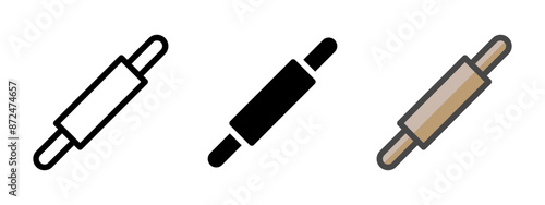 Multipurpose rolling pin vector icon in outline, glyph, filled outline style. Three icon style variants in one pack.