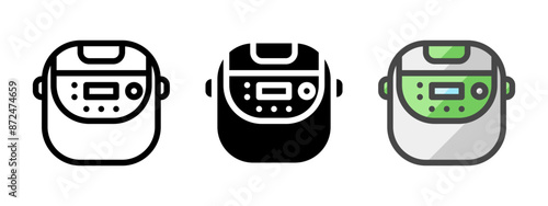 Multipurpose rice cooker vector icon in outline, glyph, filled outline style. Three icon style variants in one pack.