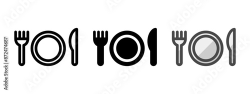Multipurpose tableware vector icon in outline, glyph, filled outline style. Three icon style variants in one pack.