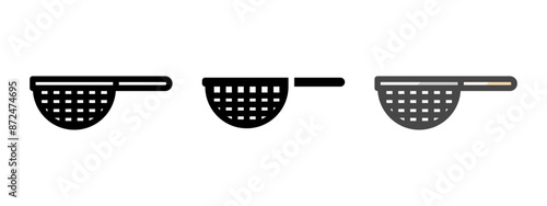 Multipurpose strainer vector icon in outline, glyph, filled outline style. Three icon style variants in one pack.