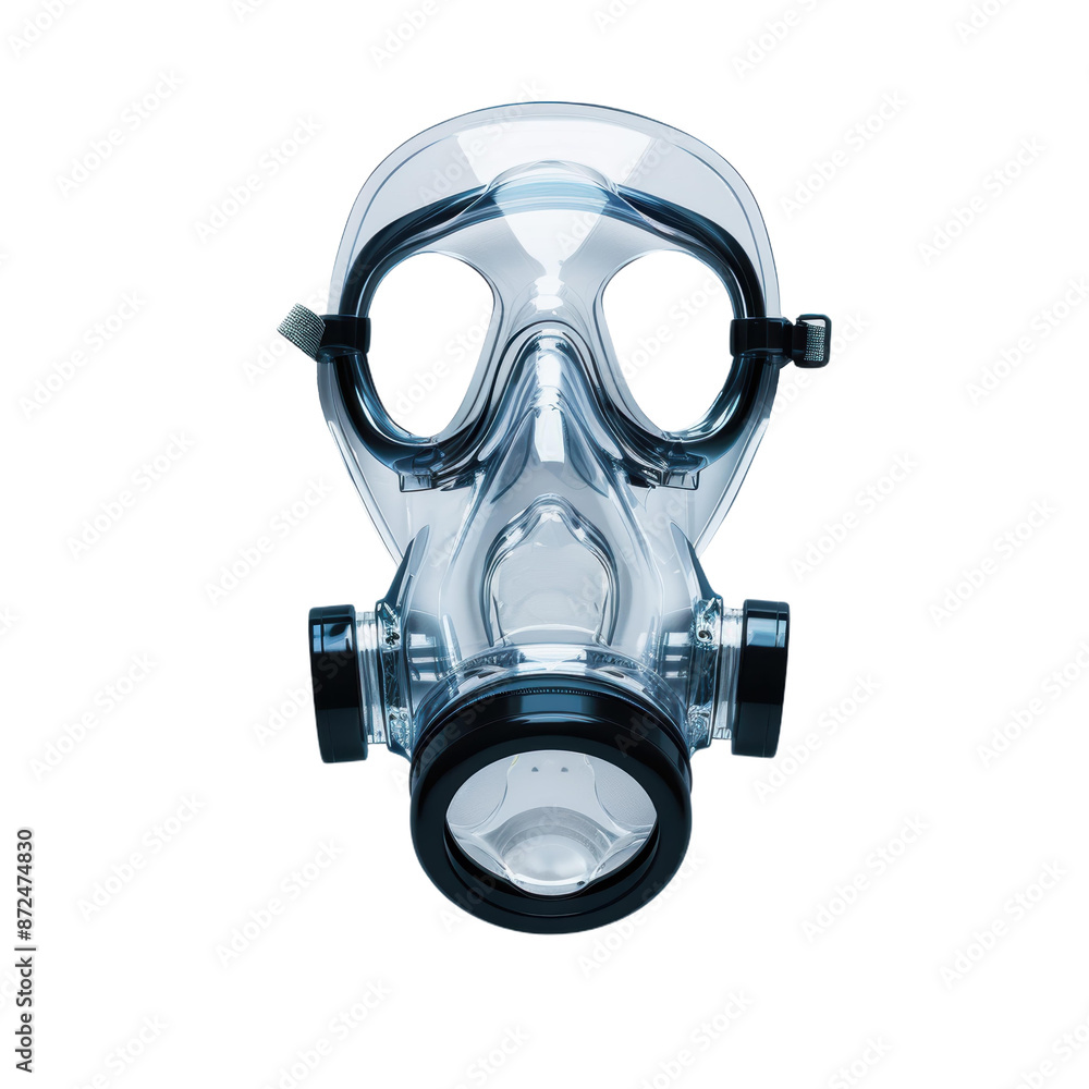 Transparent Full-Face Respirator Gas Mask on Black Background Transparent Full-Face Respirator Gas Mask on Black Background
