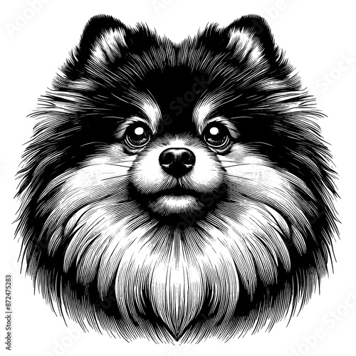 Hand drawn cute Pomeranian portrait, vector sketch isolated on white background.	