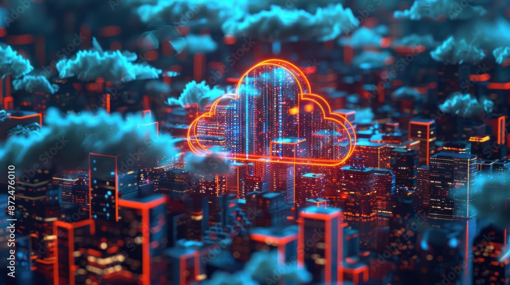 Fototapeta premium Cloud Computing Over Cityscape