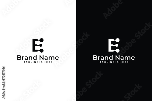 abstract molecular letter E vector logo