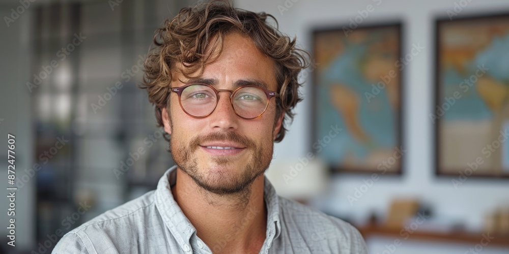 Obraz premium man with glasses and beard smiling, ai