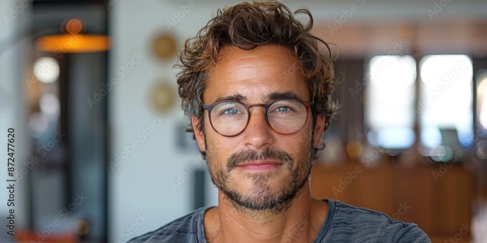 Fototapeta premium man with glasses and beard smiling, ai