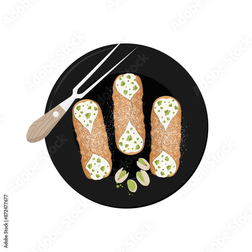 Vector illustration logo Clip art Top View Sicilian pistachio Cannoli