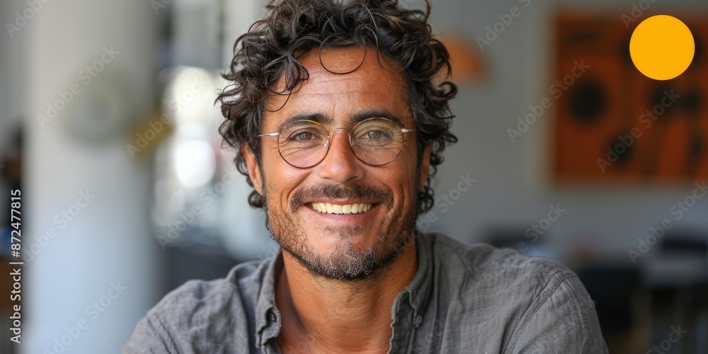 Fototapeta premium man with glasses and beard smiling, ai