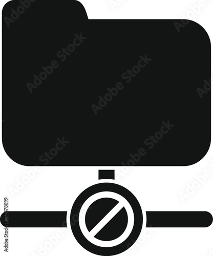 Black and white silhouette icon of a folder being disconnected from a network
