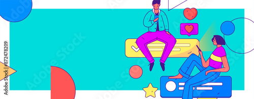 Virtual characters social communication concept business flat vector hand drawn illustration
