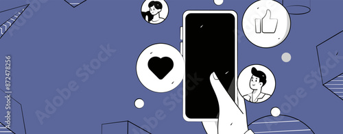 Virtual characters social communication concept business flat vector hand drawn illustration
