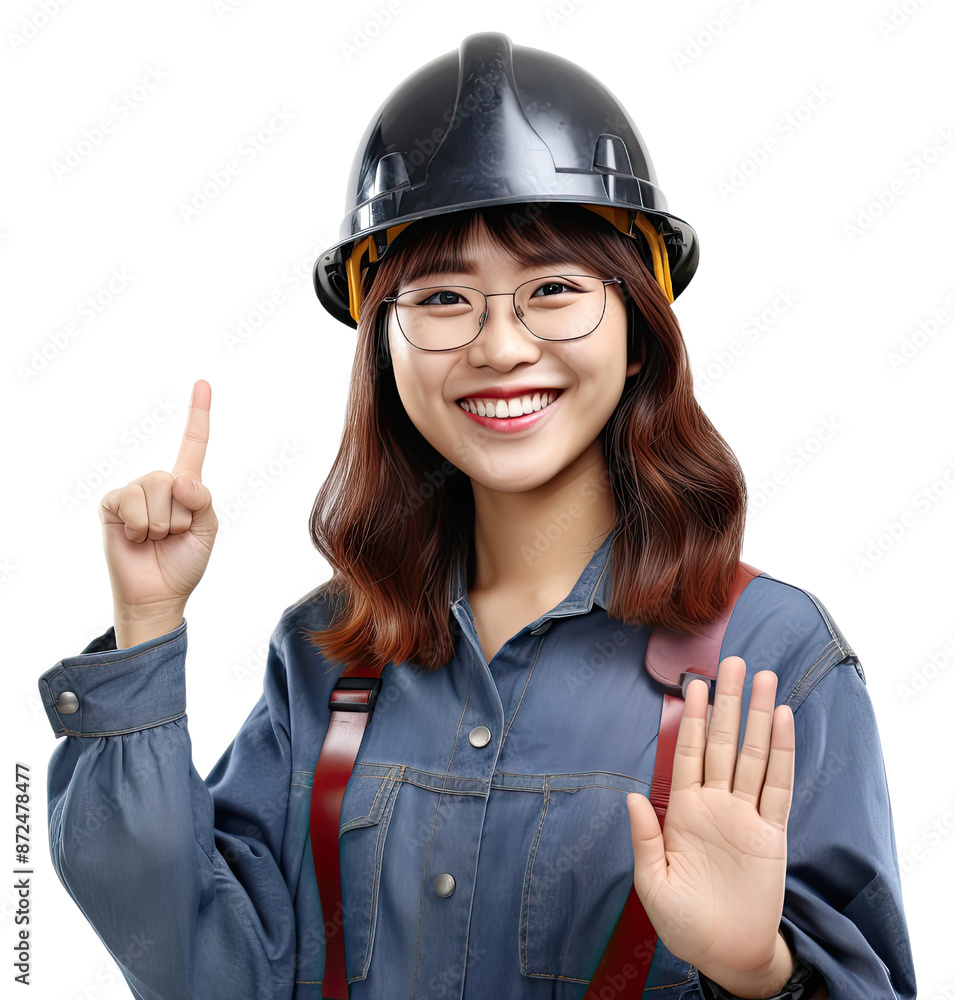 An engineer wearing glasses gives a stop signal and points on a transparent background PNG An engineer wearing glasses gives a stop signal and points on a transparent background PNG