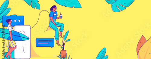 Virtual characters social communication concept business flat vector hand drawn illustration

