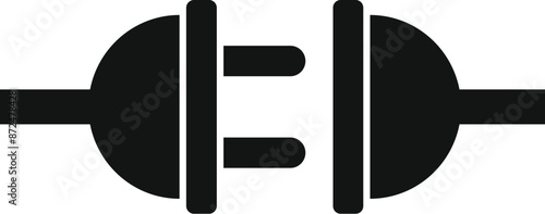 Black silhouette icon of an electric plug and socket being connected together