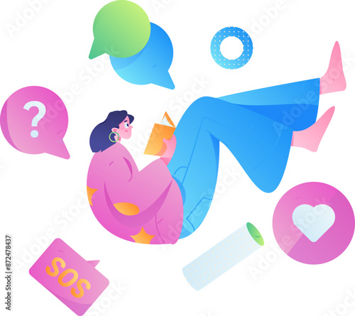 Virtual characters social communication concept business flat vector hand drawn illustration
