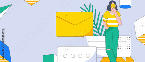 Virtual characters social communication concept business flat vector hand drawn illustration
