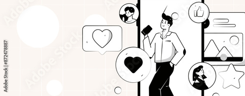 Virtual characters social communication concept business flat vector hand drawn illustration
