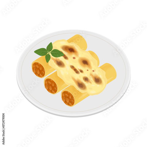 Vector illustration logo Clip art Cannelloni pasta with bolognese stuffed