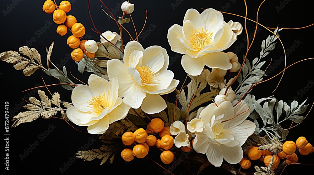 Fototapeta premium flowers that are white and orange with orange tips