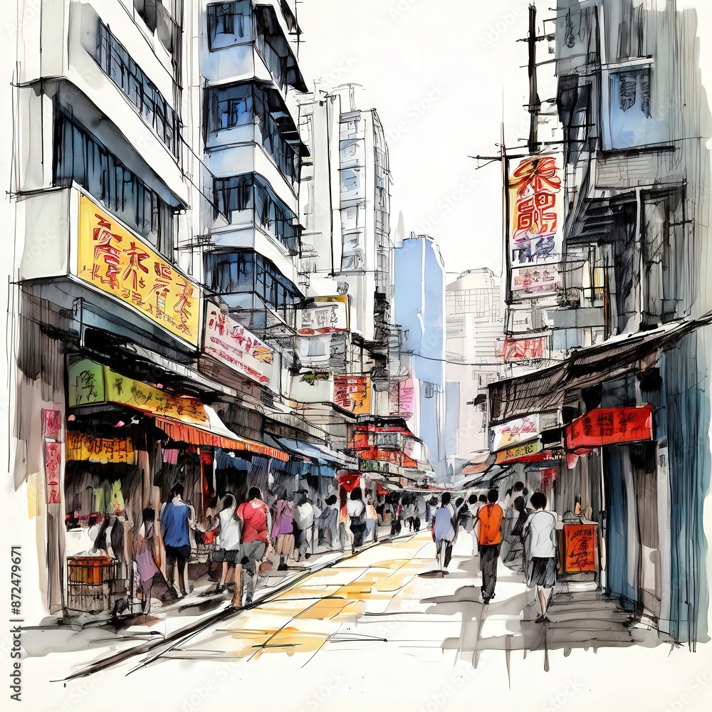 custom made wallpaper toronto digitalthe AI Image Generator, Bustling Hong Kong Street Scene