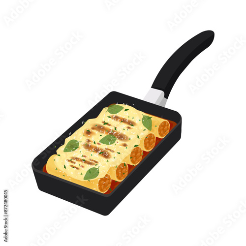 Vector illustration logo Clip art italian Cannelloni pasta on a pan