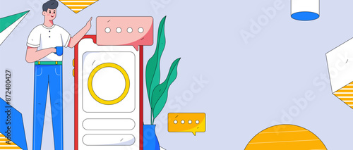 Virtual characters social communication concept business flat vector hand drawn illustration

