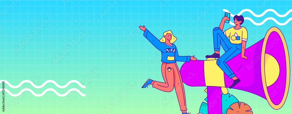 Naklejka premium Virtual characters social communication concept business flat vector hand drawn illustration 