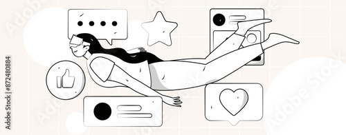 Virtual characters social communication concept business flat vector hand drawn illustration
