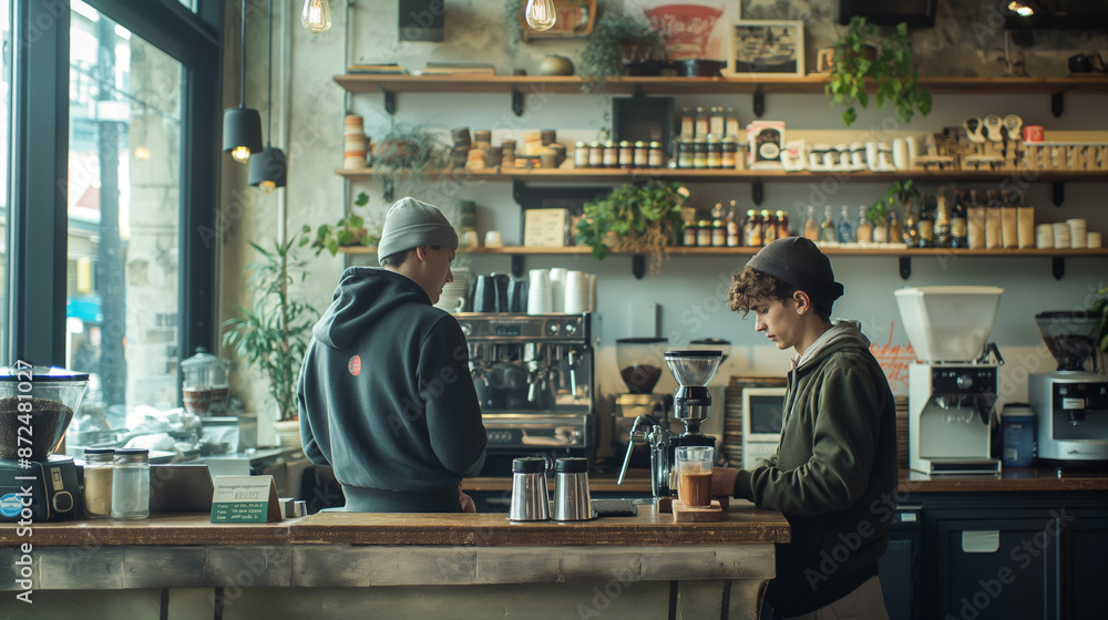 Two individuals standing at a table Two individuals standing at a table