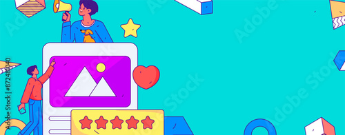 Virtual characters social communication concept business flat vector hand drawn illustration
