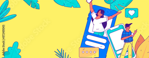 Virtual characters social communication concept business flat vector hand drawn illustration
