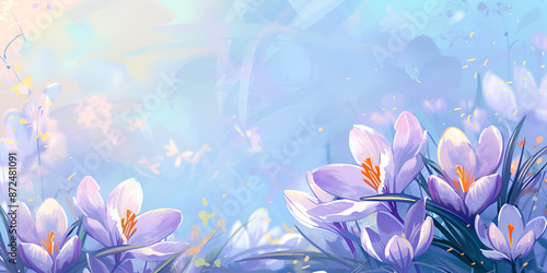 Beautifully Illustrated Scene of Delicate Purple Crocus Flowers in a Serene and Dreamy Spring Landscape
Artistic Depiction of Blooming Crocus Flowers in a Pastel-Colored Spring Meadow with Soft Light