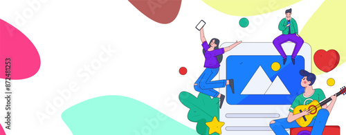 Virtual characters social communication concept business flat vector hand drawn illustration
