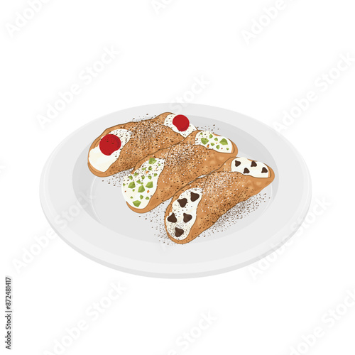 Vector illustration logo Clip art Sicilian Cannoli on a plate 