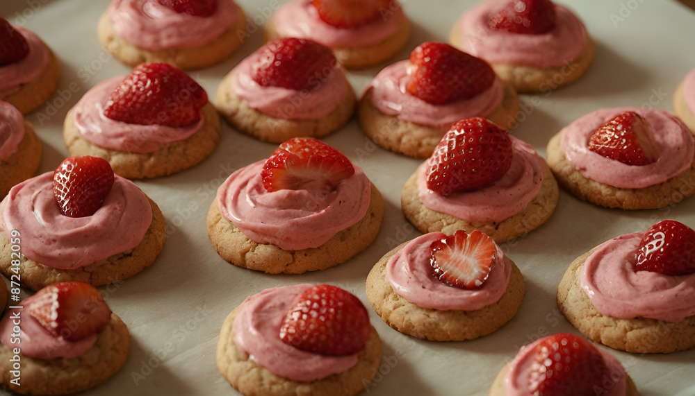 closeup of strawberry cookies closeup of strawberry cookies