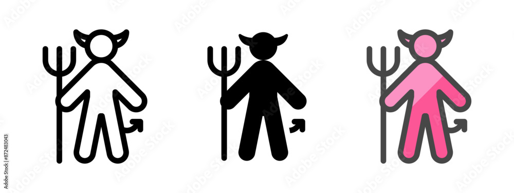 Fototapeta premium Multipurpose devil vector icon in outline, glyph, filled outline style. Three icon style variants in one pack.