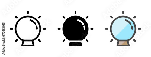Multipurpose crystal ball vector icon in outline, glyph, filled outline style. Three icon style variants in one pack.