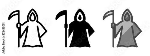 Multipurpose grim reaper vector icon in outline, glyph, filled outline style. Three icon style variants in one pack.