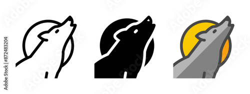 Multipurpose wolf vector icon in outline, glyph, filled outline style. Three icon style variants in one pack.