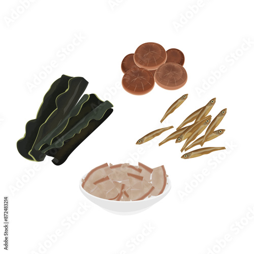 Vector illustration logo Clip art ingredients Dashi japanese soup stock