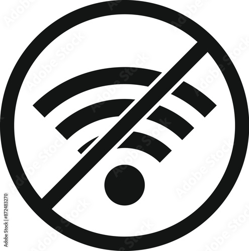 Simple icon showing a crossed out wifi symbol representing the absence of a wireless network