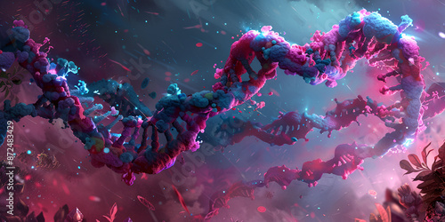 Abstract Visualization of DNA Molecule in a Colorful and Dynamic Environment
Artistic Representation of Genetic Material in a Vivid and Luminous Scene