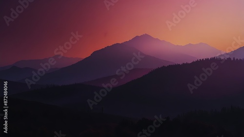 Wallpaper Mural A series of mountain silhouettes against a gradient sunset sky, transitioning from purple to orange, which could be interesting due to the serene and layered natural landscape Torontodigital.ca